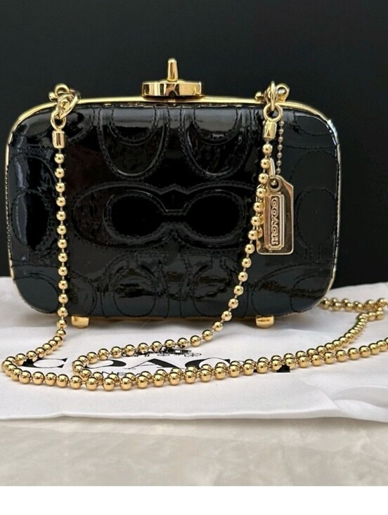 Coach Handbags - COACH LTD BLACK PATENT LEATHER RAISED "C" HARD SHELL TURNLOCK BAG F12198 NWT
